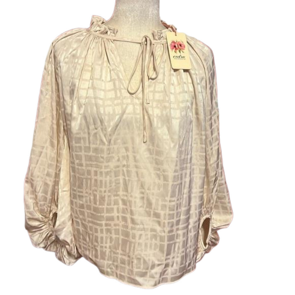 NWT Entro Peasant Boho Cream Puff Sleeve Oversized Blouse SZ S